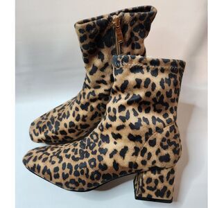 Soda Adena Leopard Print Booties – Women’s 6.5 Heeled Side‑Zip